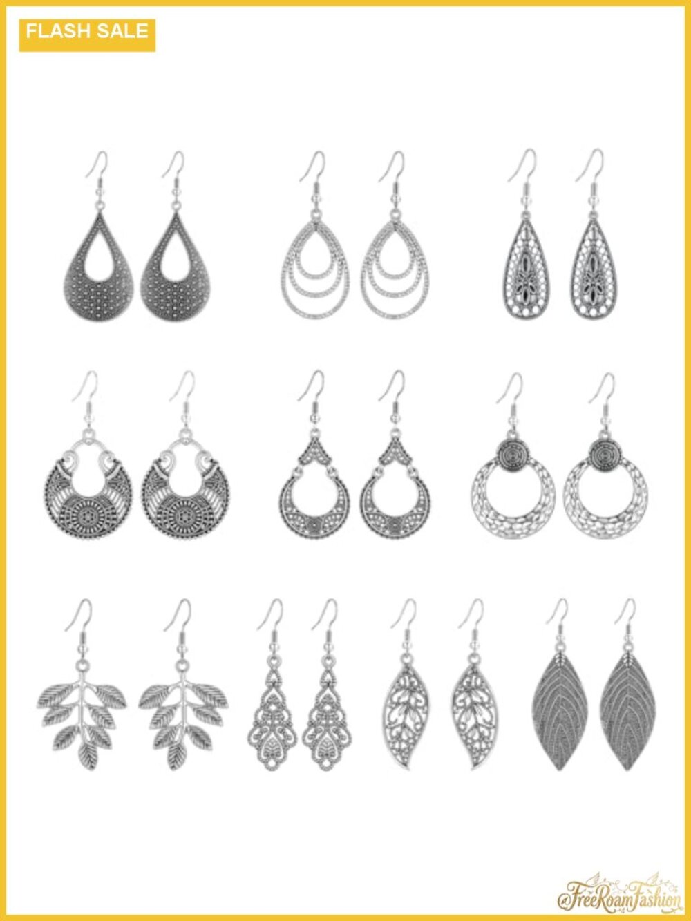 KAIYIDAN 10 Pairs Boho Vintage Silver Dangle Earrings Set for Women